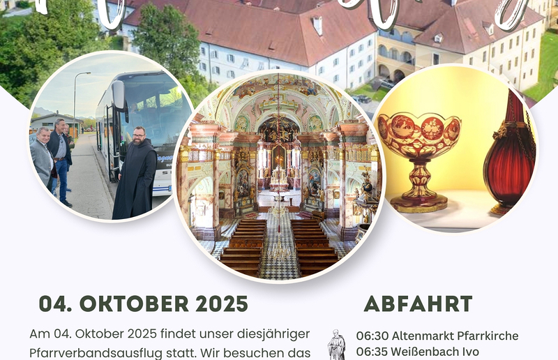 Pfarrausflug ins GLASMUSEUM BÄRNBACH & STIFT REIN / Ulrich Diel und Canva